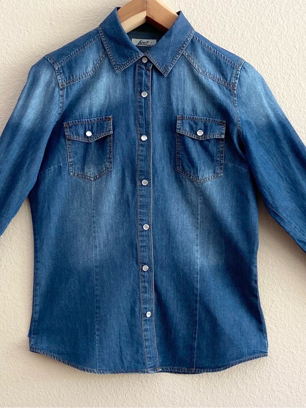 Shirt - Inso - Pearl Snap - Denim - Button Down - Western - Cowgirl - Large